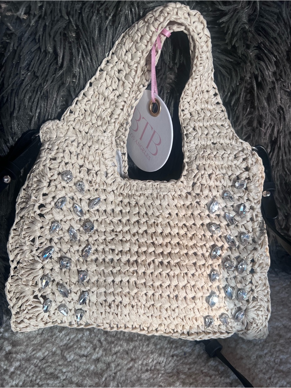 BTB Los Angeles Rhinestone Woven Small Cream Crossbody Bag NWT - Picture 2 of 5